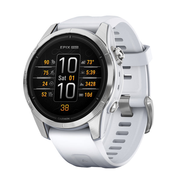 epix(TM) Pro (Gen 2) Standard Edition Smartwatch with 42-mm Case, Silver Bezel with Whitestone Band