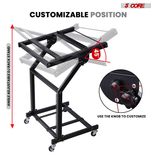Angle adjustable top platform for optimal positioning of equipment and comfortable use